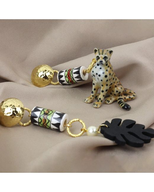 Midnight Foxes Studio Metallic Cheetah & Monstera Leaf Gold Earrings
