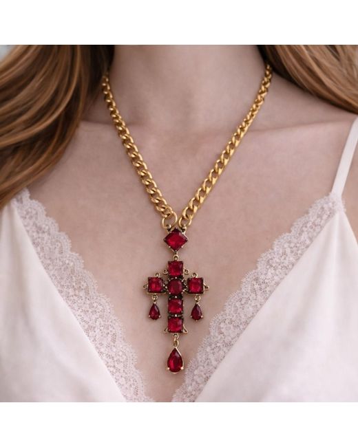 Vstyle Sacred Art Ruby Cross Necklace