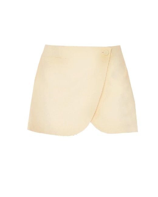 Delfi Collective Natural Wool-Blend Crossover Button Skirt