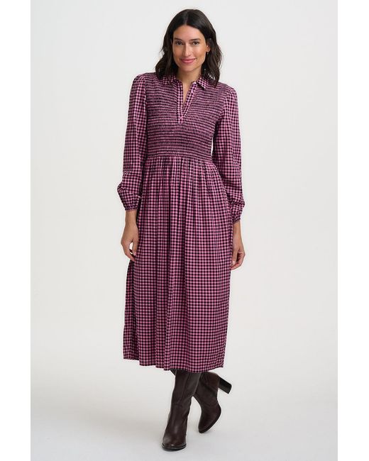 Sugarhill Purple Diana Shirred Midi Dress Rose Gingham