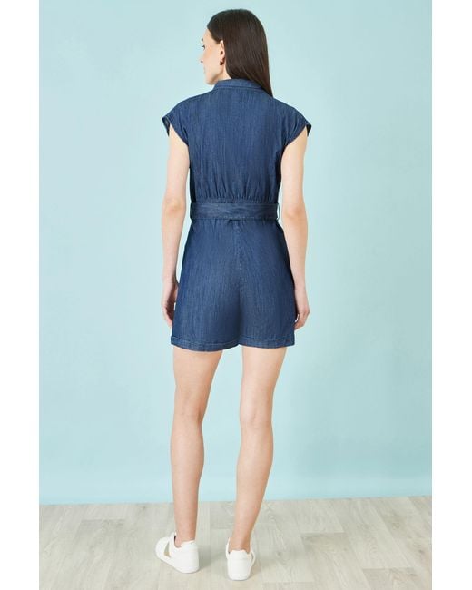 Yumi' Blue Chambray Cotton Playsuit