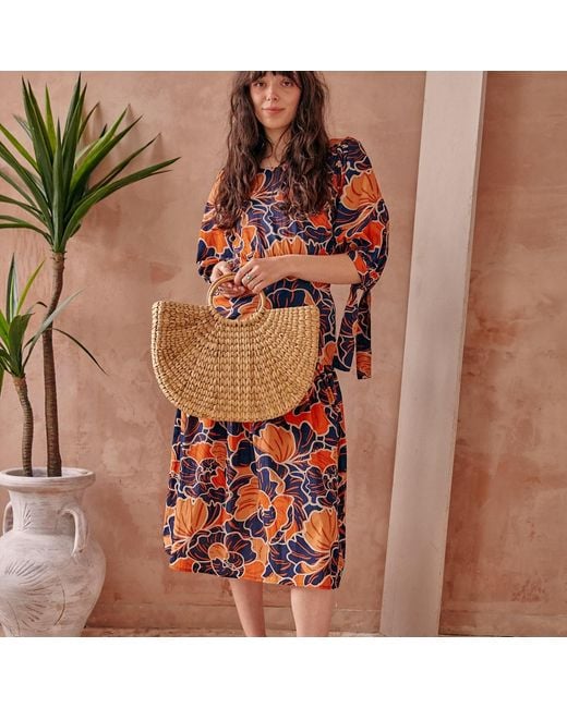 LAtelier London Red Cotton Midi Dress With Back Tie And Sleeves