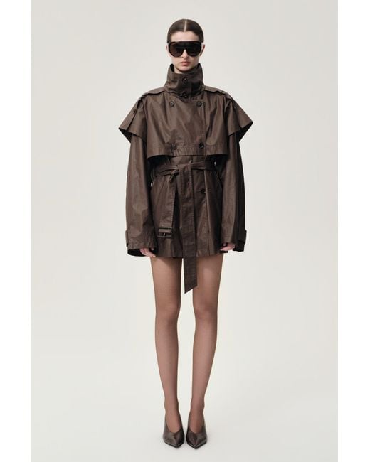 FRONT ROW SHOP Brown Lisa Cape Trench Dark Cherry