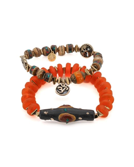 Ebru Jewelry Red Mystic Nepal Beaded Om Charm Unique Bracelet Set