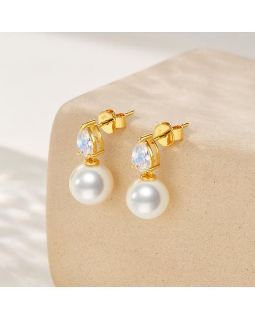 Kai Fine Jewelry Blue Solid Natural Moonstone & Freshwater Pearl Venus Tears Convertible Earrings