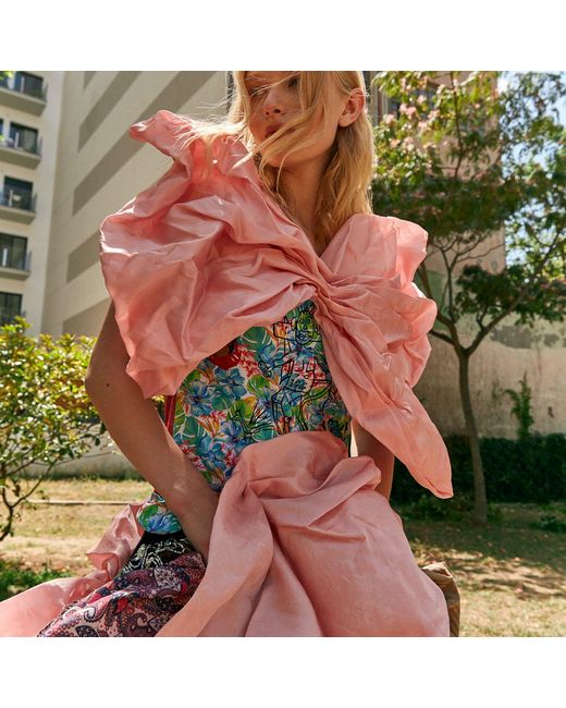 Miro Misljen Pink Flamingo Patchwork Gown
