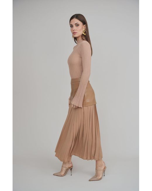 Esther Saadia Natural Neutrals Rebel Romance 50/50 Leather Skirt Caramel