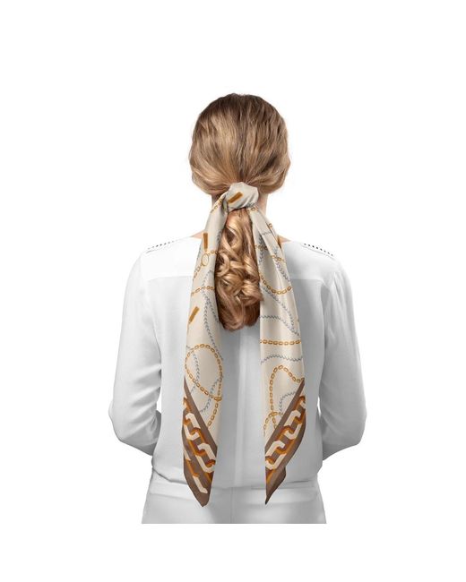 Le Parmentier Natural Neutrals Heritage Chain And Pearls Silk Square Scarf