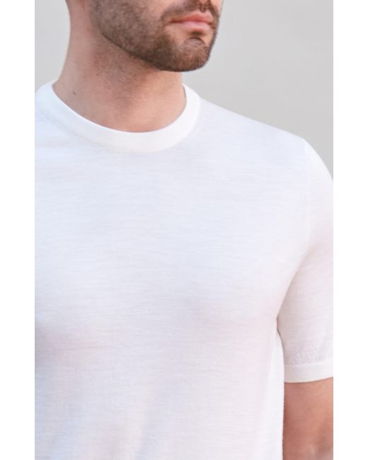 Paul James Knitwear White Superfine Merino Wool Illario Knitted T-Shirt for men
