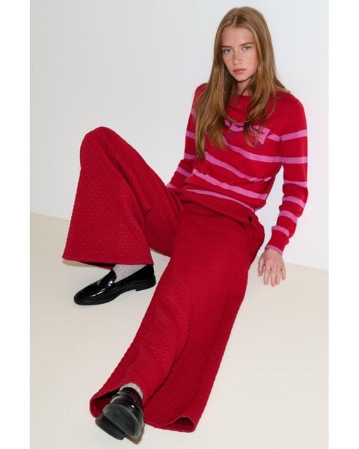 Louche Red Flory Scallop Quilt Wide Leg Trouser