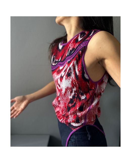 Essien & Emre Red Asymmetric Sleeveless Top Hand Made One-Of-A-Kind