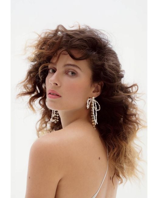 Lavani Jewels White Aurora Ribbon Pearl Earrings