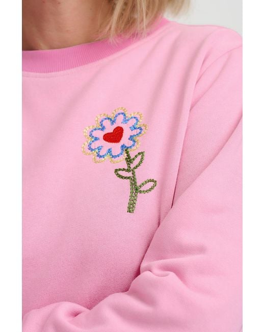 Sugarhill Pink Mindy Blouson Sleeve Sweatshirt, Heart Flower