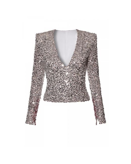 AGGI by HALEWSKI Metallic Ruby Sparkle Long Sleeve Sequin Top