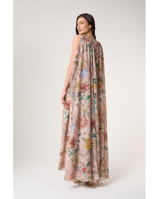 Frock and Frill Multicolor Neutrals Melia Floral Print Cape Sleeve Maxi Dress