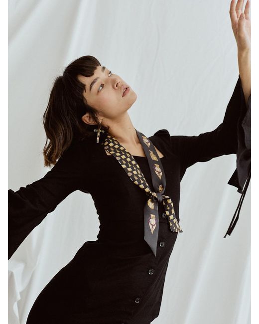 Lost Pattern Black Amora Silk Skinny Scarf
