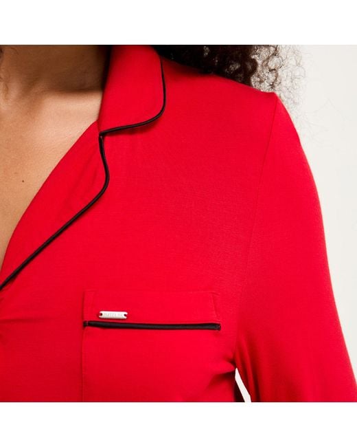Pretty You London Red Bamboo Viscose Button-Up Nightshirt