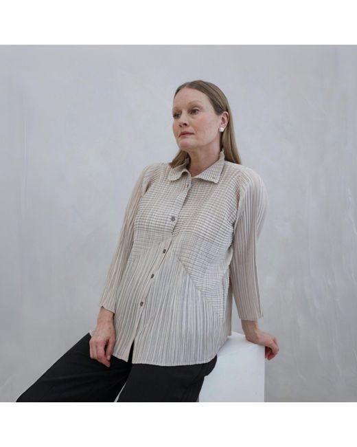 London Atelier Byproduct Gray Neutrals Multi Way Accordion Pleated Shirt