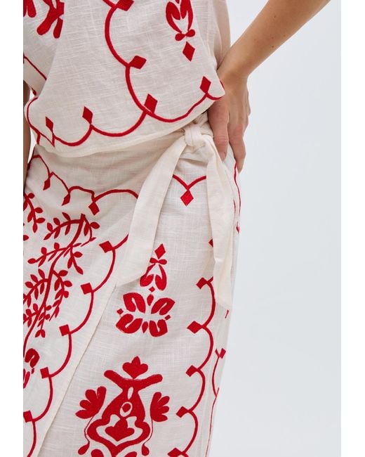 Raffya Fraya Cross Hatch Embroidered Wrap Midi Skirt