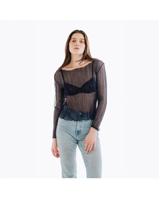 By Noa Rawitz Blue Urania Plissé Long Sleeves Top