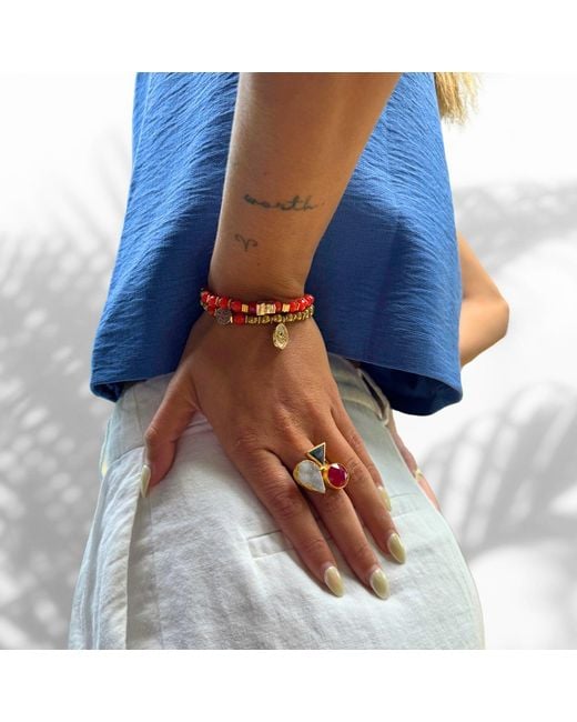 Ebru Jewelry Brown Carnelian Stone Beaded Ra & Elephant Charm Bracelet Set