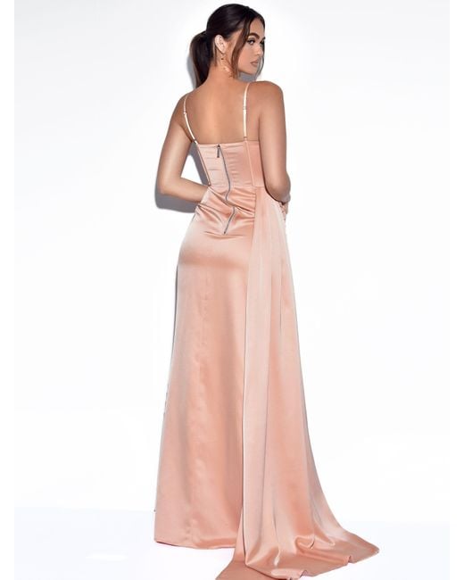 Miss Circle New York Multicolor Elayna Blush Strappy Satin Corset High Slit Gown