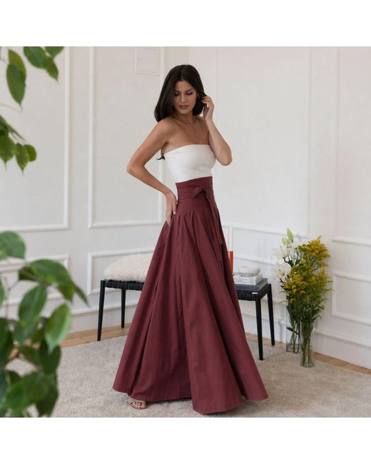 Nikka Place Red Summer Cocktail Maxi Cotton Skirt With High Waist