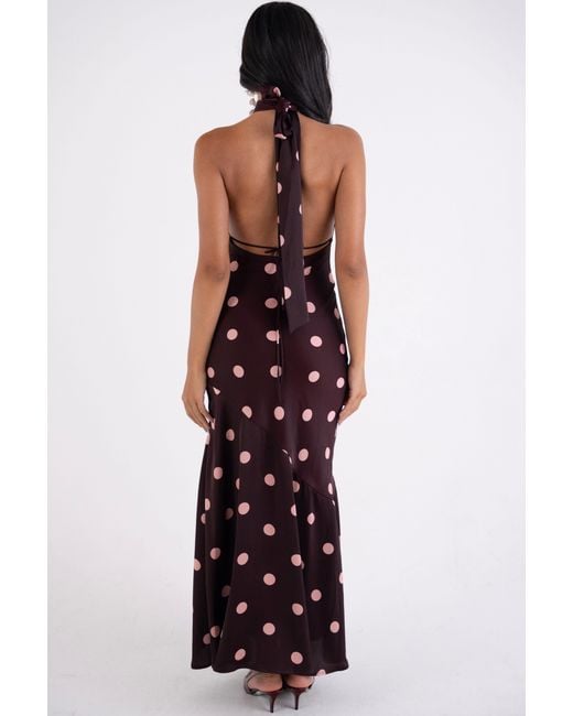 Amy Lynn Purple Baia Burgundy Polka Dot Halterneck Maxi Dress