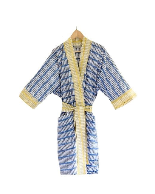 Lime Tree Design Blue Full Length Cotton Kimono Beach Cover Up