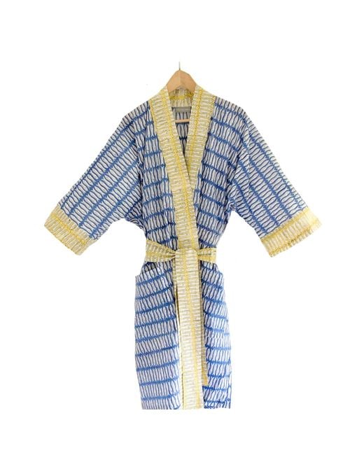 Lime Tree Design Blue Full Length Cotton Kimono Beach Cover Up
