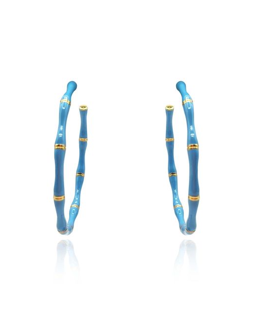 Michael Nash Jewelry Blue Sloan Enamel And Bamboo Hoop Earrings