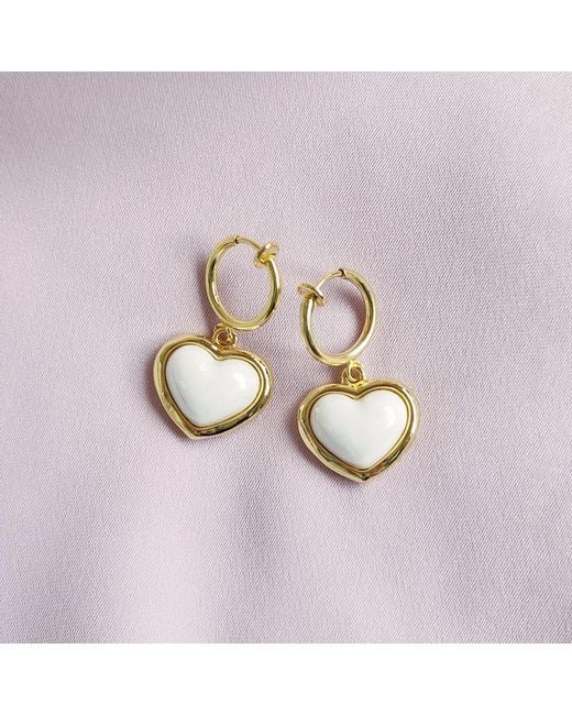 POPORCELAIN Metallic Porcelain Pearly Heart Clip-On Hoop Earrings