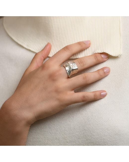 Janus Edinburgh Gray Sterling Nevis Textured Organic Shaped Chunky Ring Adjustable