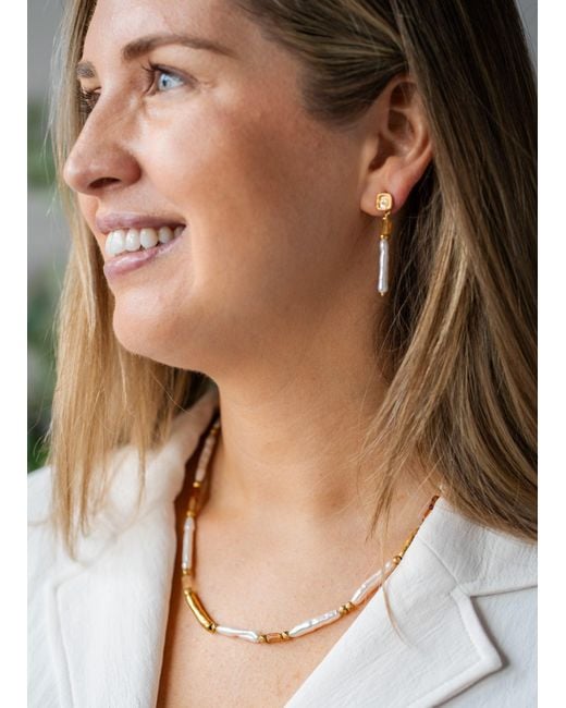 Loni Paul Jewelry White Neutrals Biwa Pearl & Garnet Earring