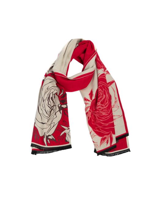 Saachi Red Bold Floral Reversible Scarf