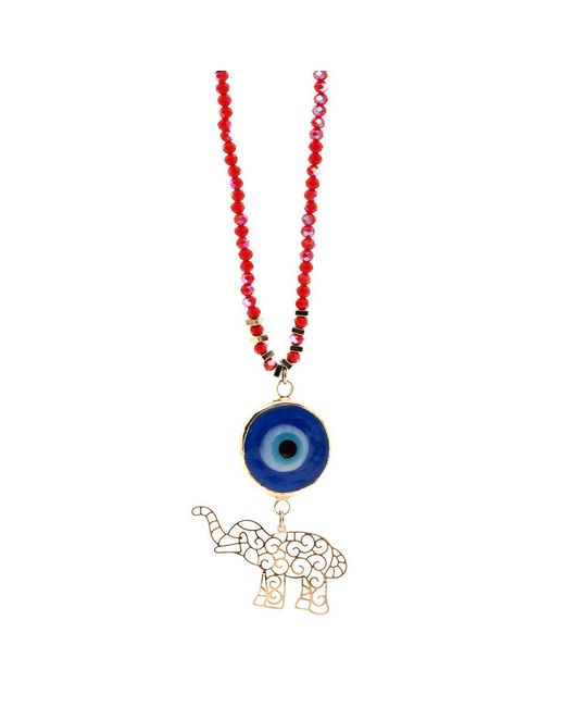 Ebru Jewelry White Summer Lucky Elephant And Evil Eye Necklace