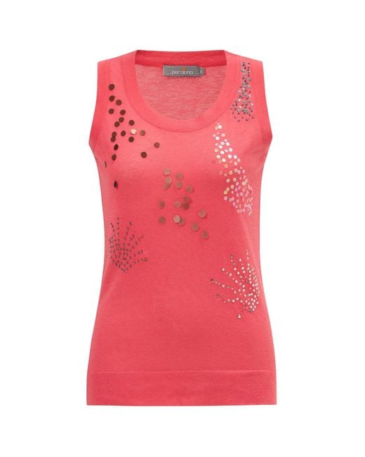 Peraluna Pink Sequin Embroide Sleeveless Knitted Blouse In Coral
