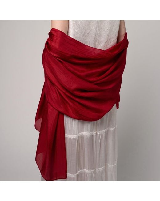 Silk and Bears Red Crimson Silk Scarf – Hand-Dyed Mulberry Silk Shawl, Evening & Occasion Wrap