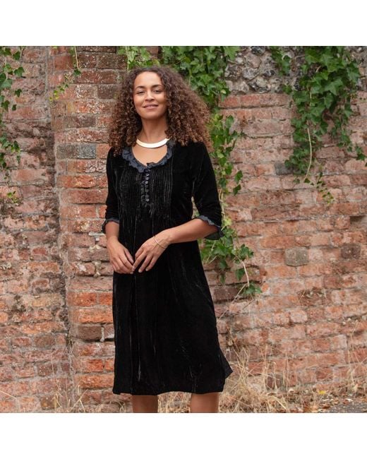 At Last Blue Silk Velvet Karen Dress