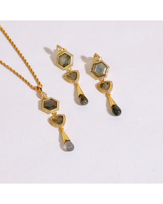 Lila Rasa Metallic Labradorite & Cubic Zirconia Earrings