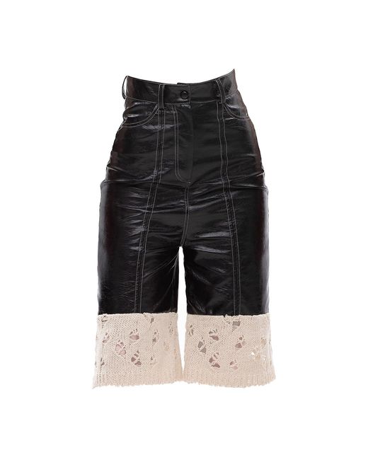 Maison Bogomil Black Edge Contrast – Cropped Eco-Leather & Knit Shorts