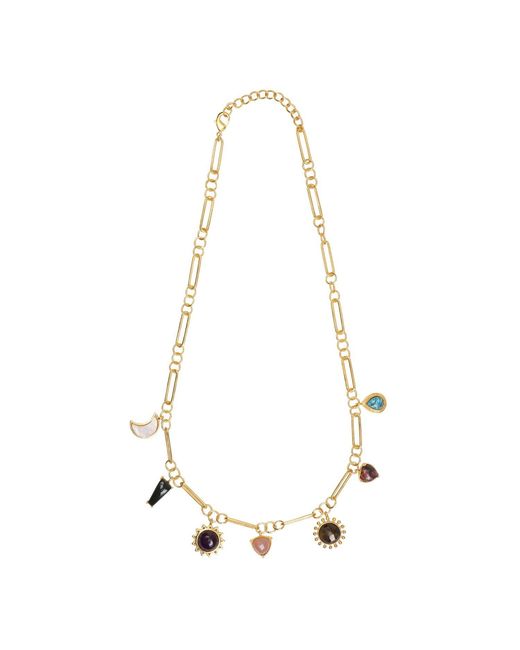 Lila Rasa Metallic Multi Stones Paper Link Choker Necklace