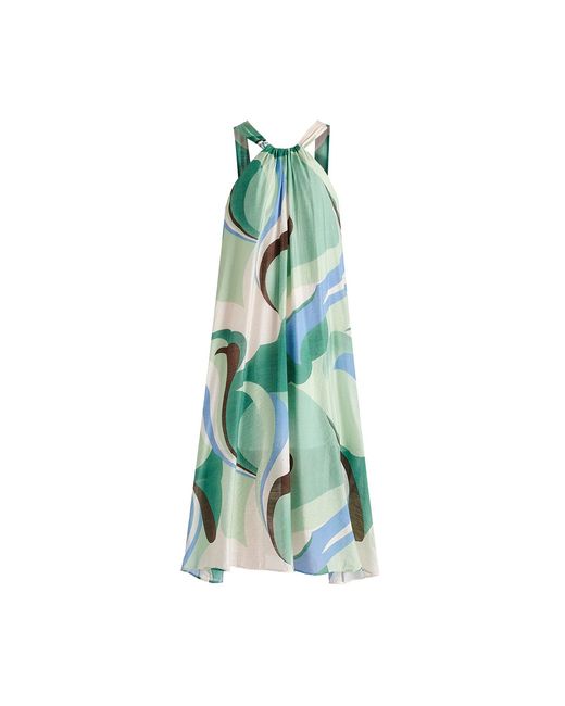 Paisie Green Retro Wave Halter Neck Midi Dress With Belt