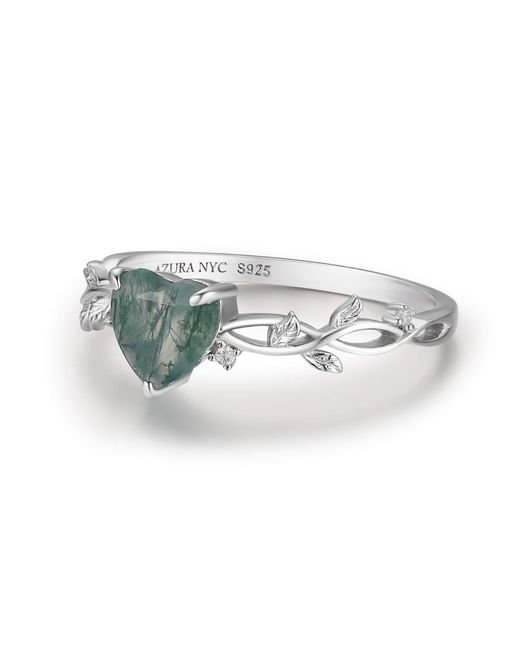 Azura Jewelry New York Green Everlasting Heart Moss Agate Ring Vermeil