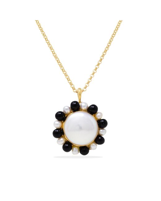 Vintouch Italy Metallic Lotus Gold-plated Baroque Pearl And Onyx Necklace