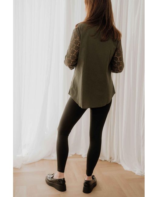 Sophie Cameron Davies Green Khaki Lace Sleeve Cotton Shirt