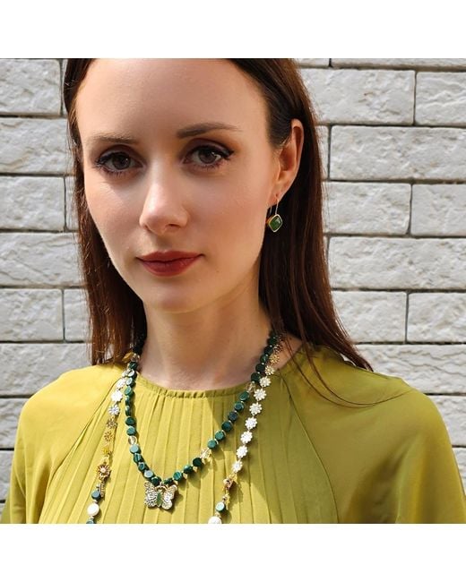 Farra Green Square Shaped Aventurine Earrings