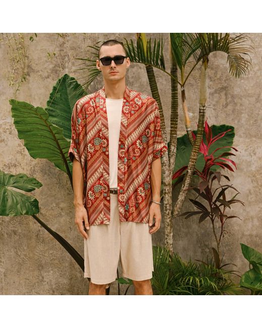 ORIGIN OF HEARTS Brown Neutrals Imai Contemporary Satin Kimono Shirt for men