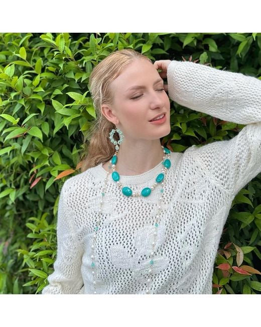 Farra Blue Oval & Freshwater Pearls Statement Necklace