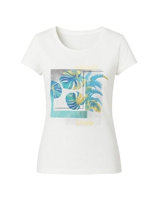 Conquista Blue Neutrals Short Sleeve Top With Multicoloured Print